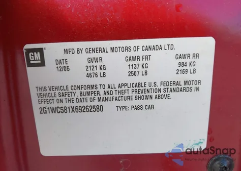 2006 Chevrolet Impala Lt from USA, damaged, VIN 2G1WC581X69262580